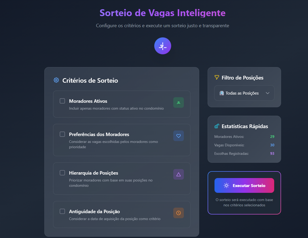 Tela do Sorteio Inteligente